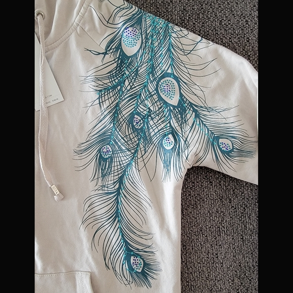 BNWT Y2K Women's Med BCBGMaxAzria Canvas Colored Bedazzled Blue Peacock Hoodie - Picture 3 of 12